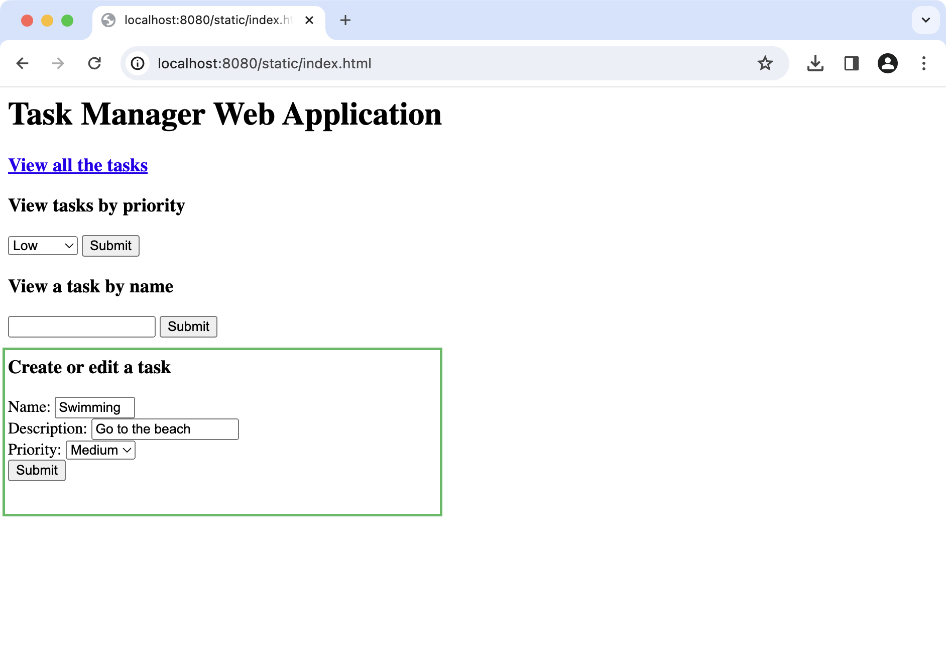 显示 HTML 表单的 Web 浏览器