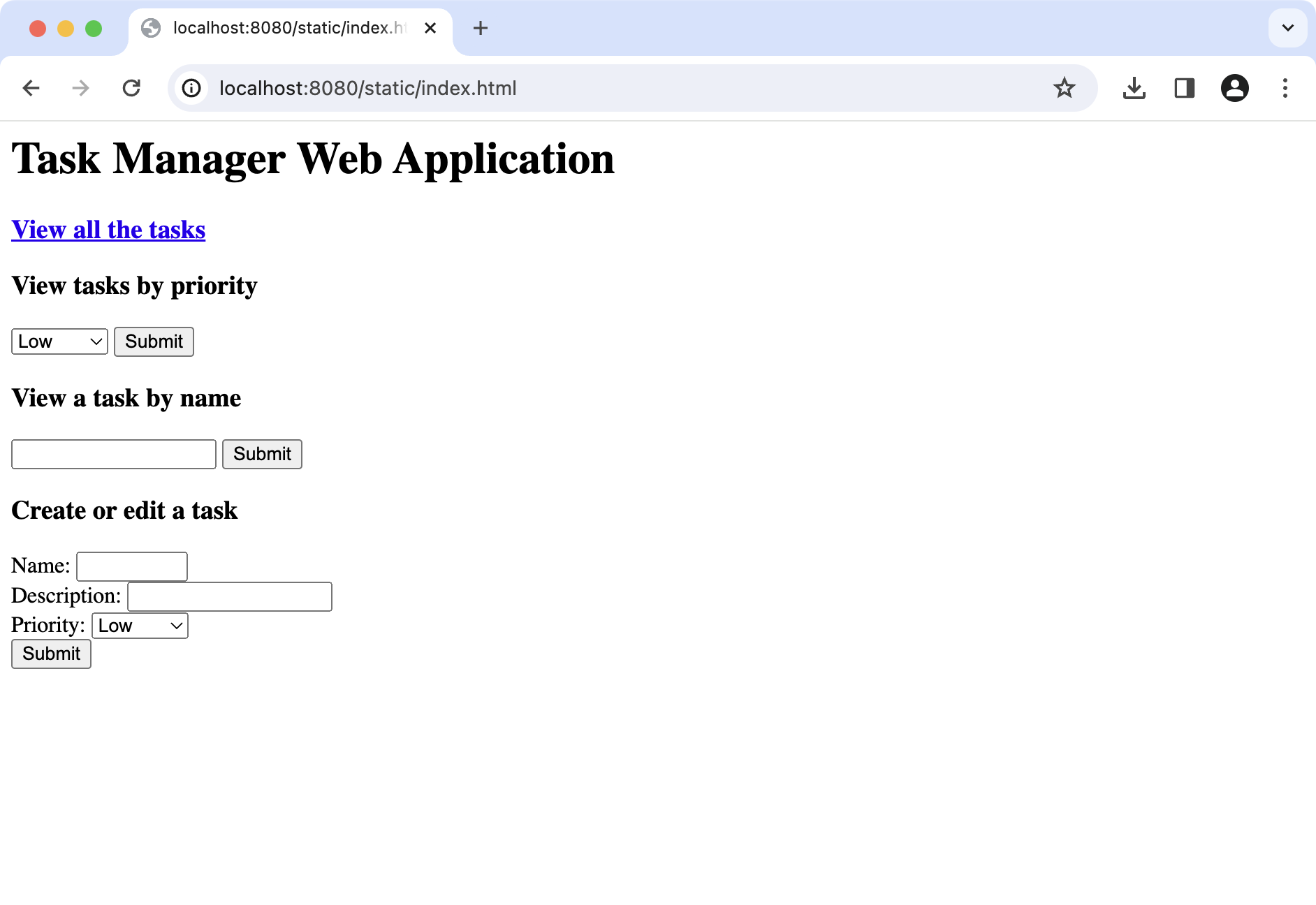 显示 HTML 表单的 Web 浏览器