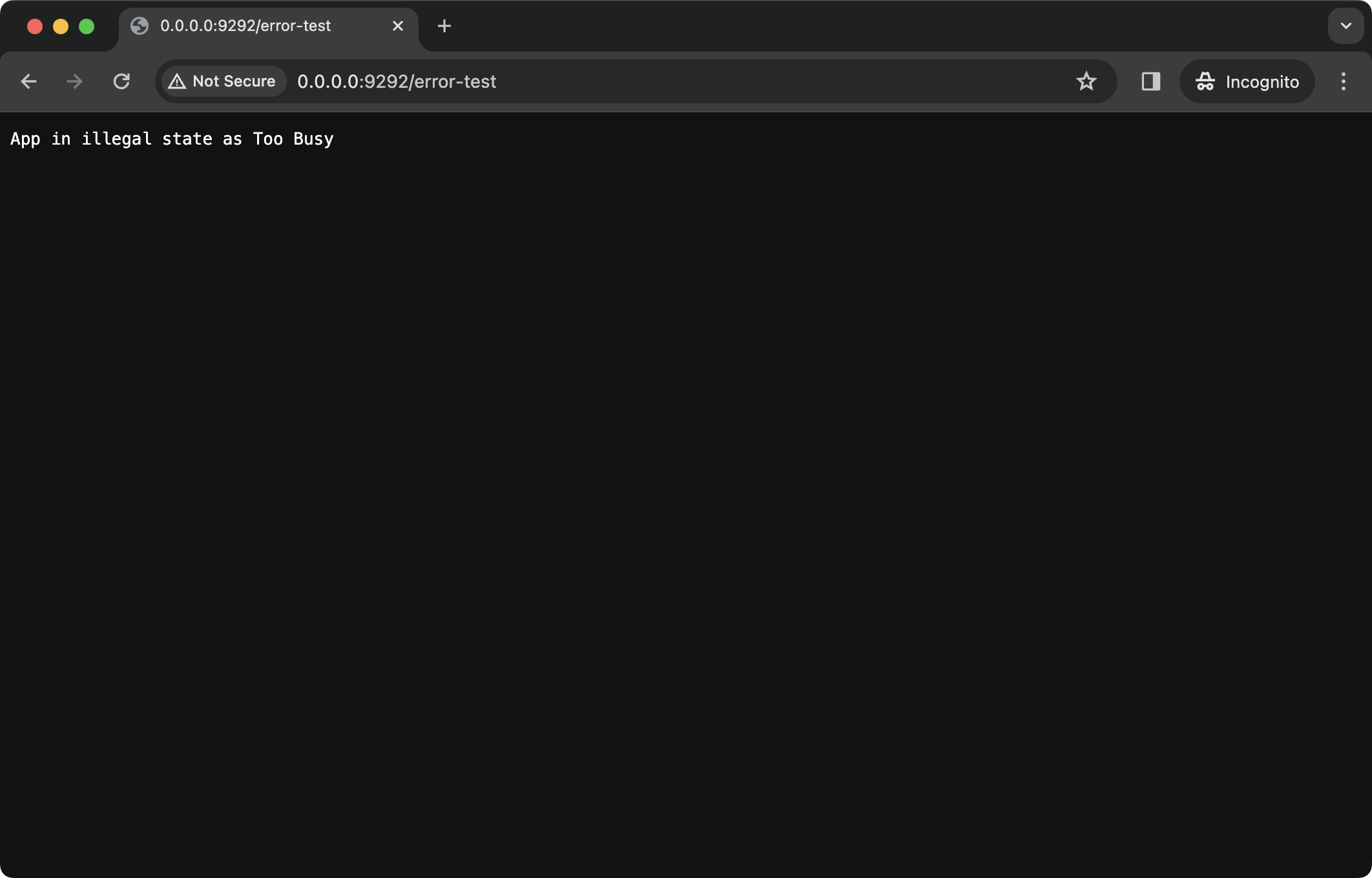 显示消息 `App in illegal state as Too Busy` 的浏览器屏幕