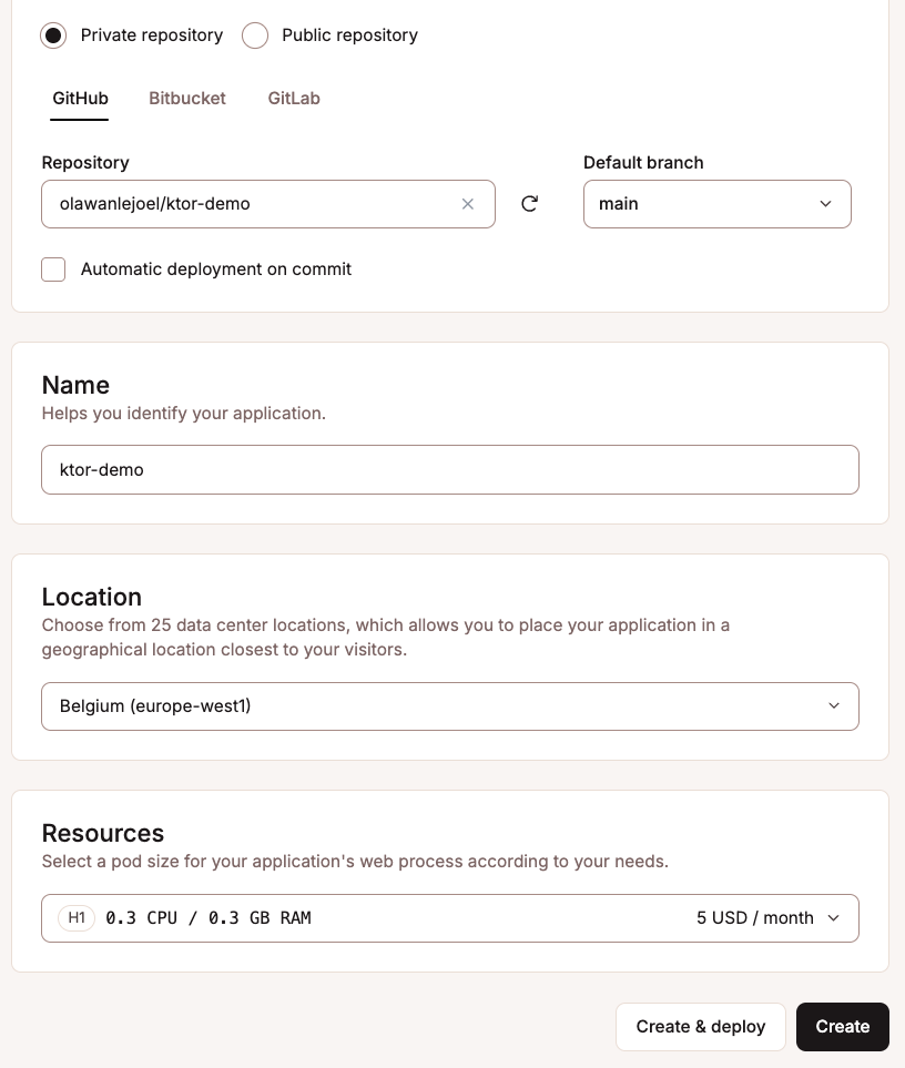 Sevalla create app