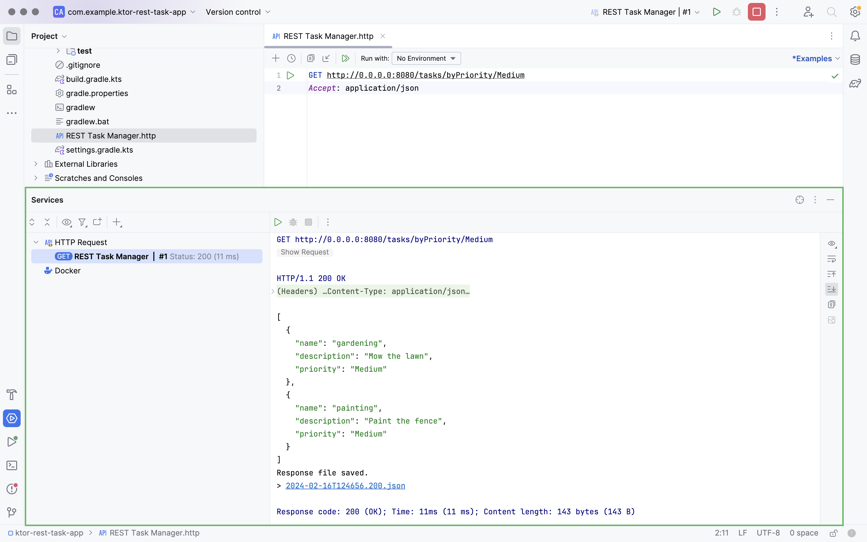 HTTP 文件中的 GET 请求显示 JSON 格式的中等优先级任务